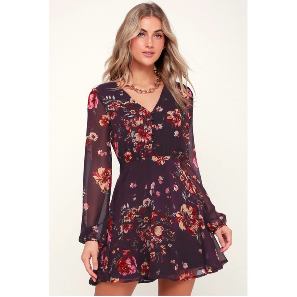 Lulu's Black Floral Mini Dress